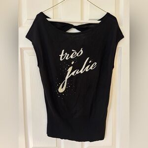 White House Black Market Black 'Très Jolie' Tee Medium NWT